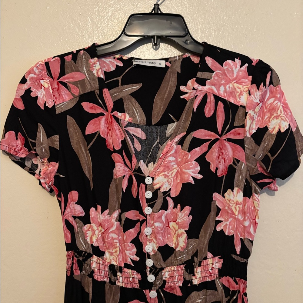 SHEIN Black and Pink Floral Maxi Dress